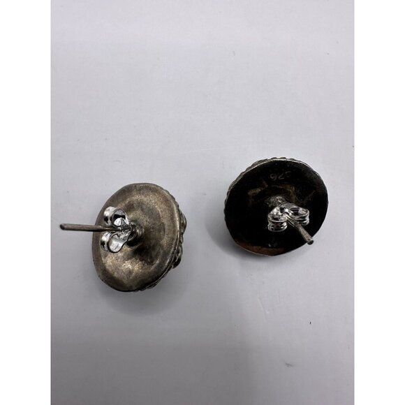 Vintage Sterling Silver & Turquoise Post-back Earrings Petit Point Southwest MEX - Picture 3 of 8